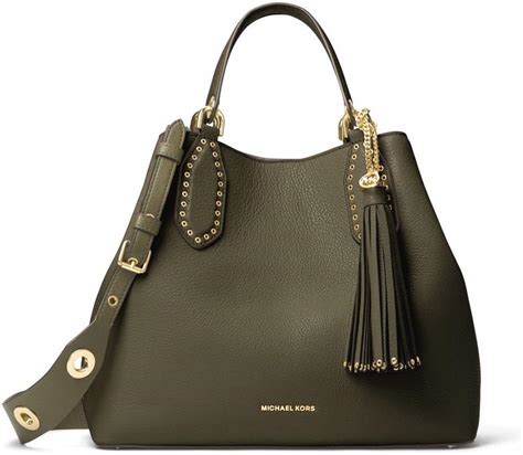 michael michael kors brooklyn large leather tote olive|Michael Kors Brooklyn Large Leather Grab Tote .